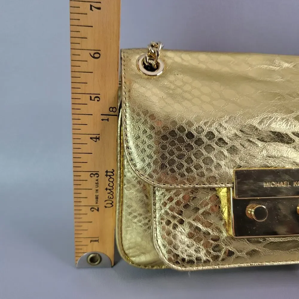 Michael Kors Mini Handbag Gold Snakeskin Embossed Chain Strap - Picture 15 of 15